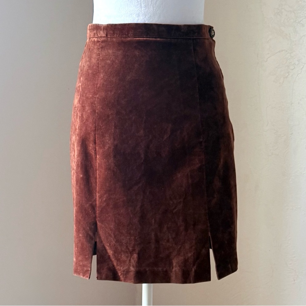 Vintage 1970s Brown Velveteen Mini Skirt S